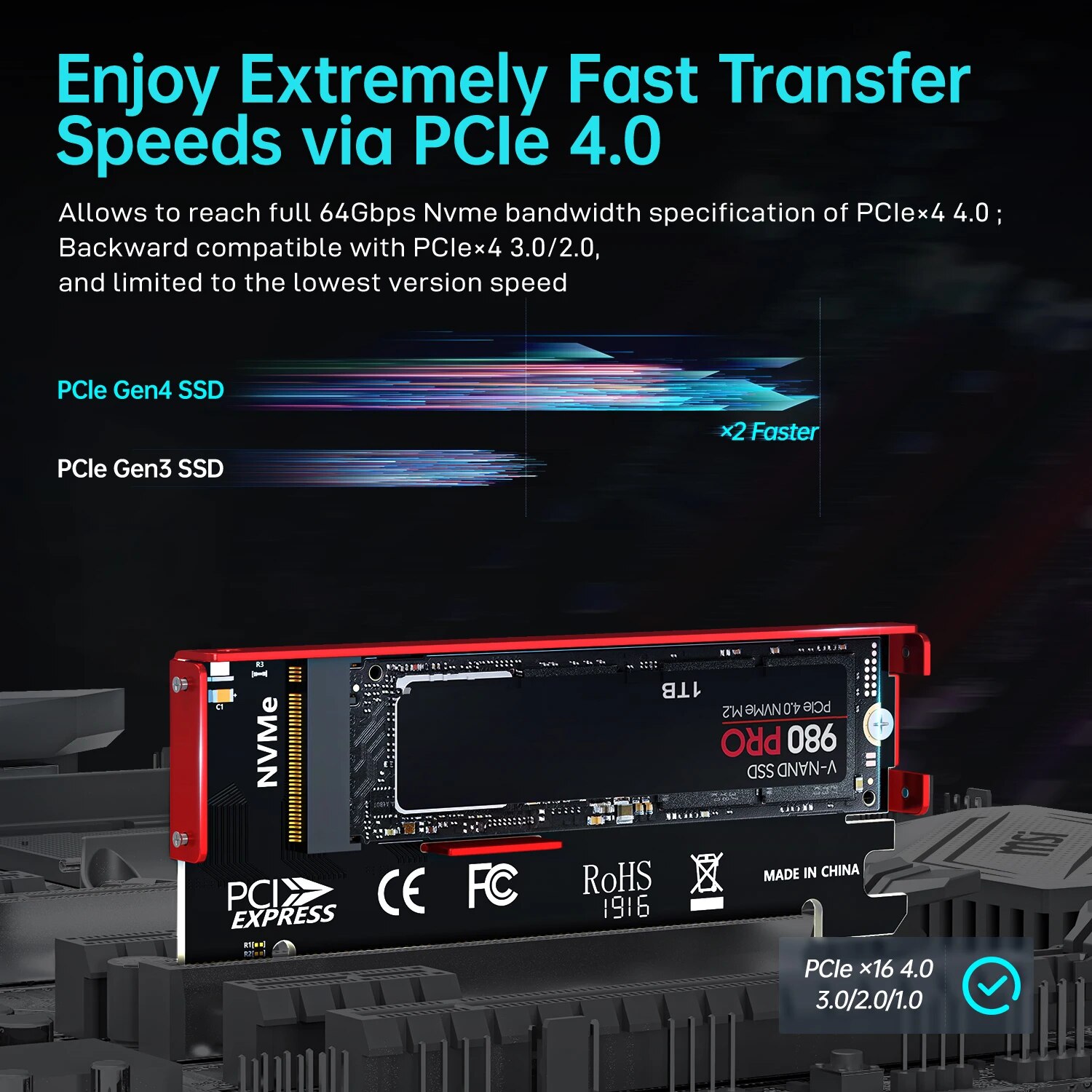 JEYI M.2 NVME do PCIE 4.0 X16  – Samsung Ssd 990 Pro recenzja i cena
